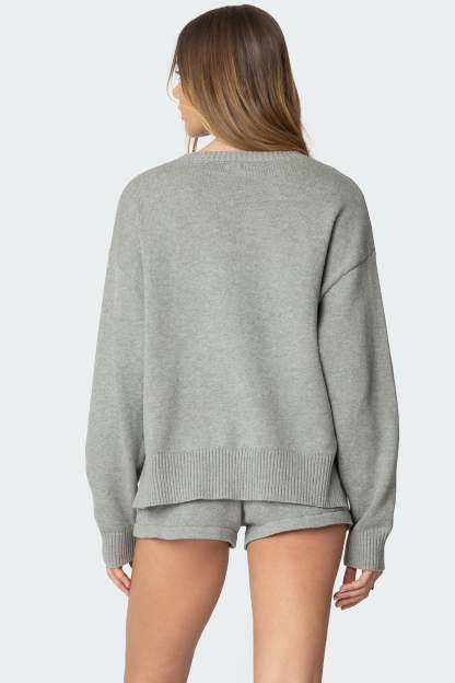 Riley Oversized Striped Sweater - GRAY MELANGE