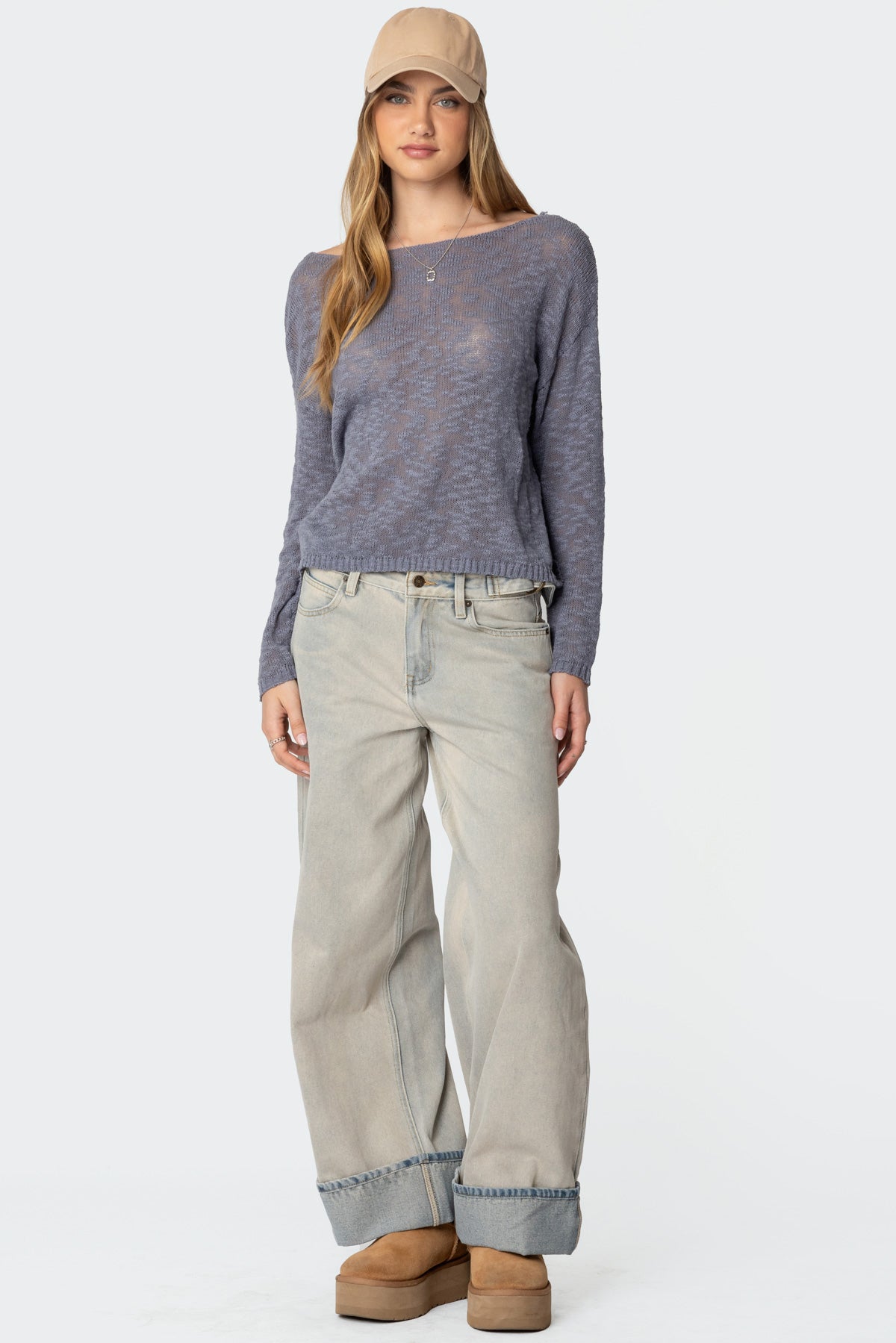 Bri Oversized Boat Neck Sweater - BLUE