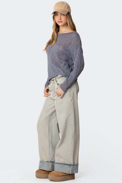 Bri Oversized Boat Neck Sweater - BLUE