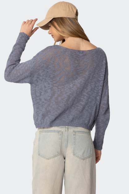 Bri Oversized Boat Neck Sweater - BLUE