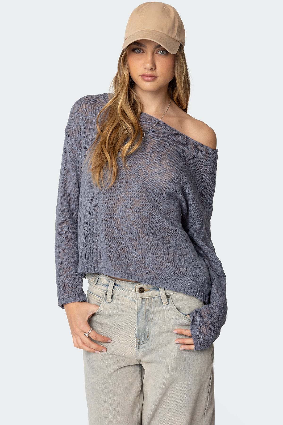 Bri Oversized Boat Neck Sweater - BLUE