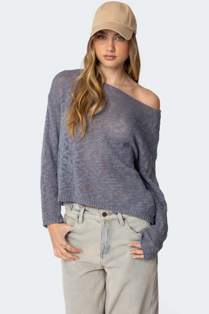 Bri Oversized Boat Neck Sweater - BLUE