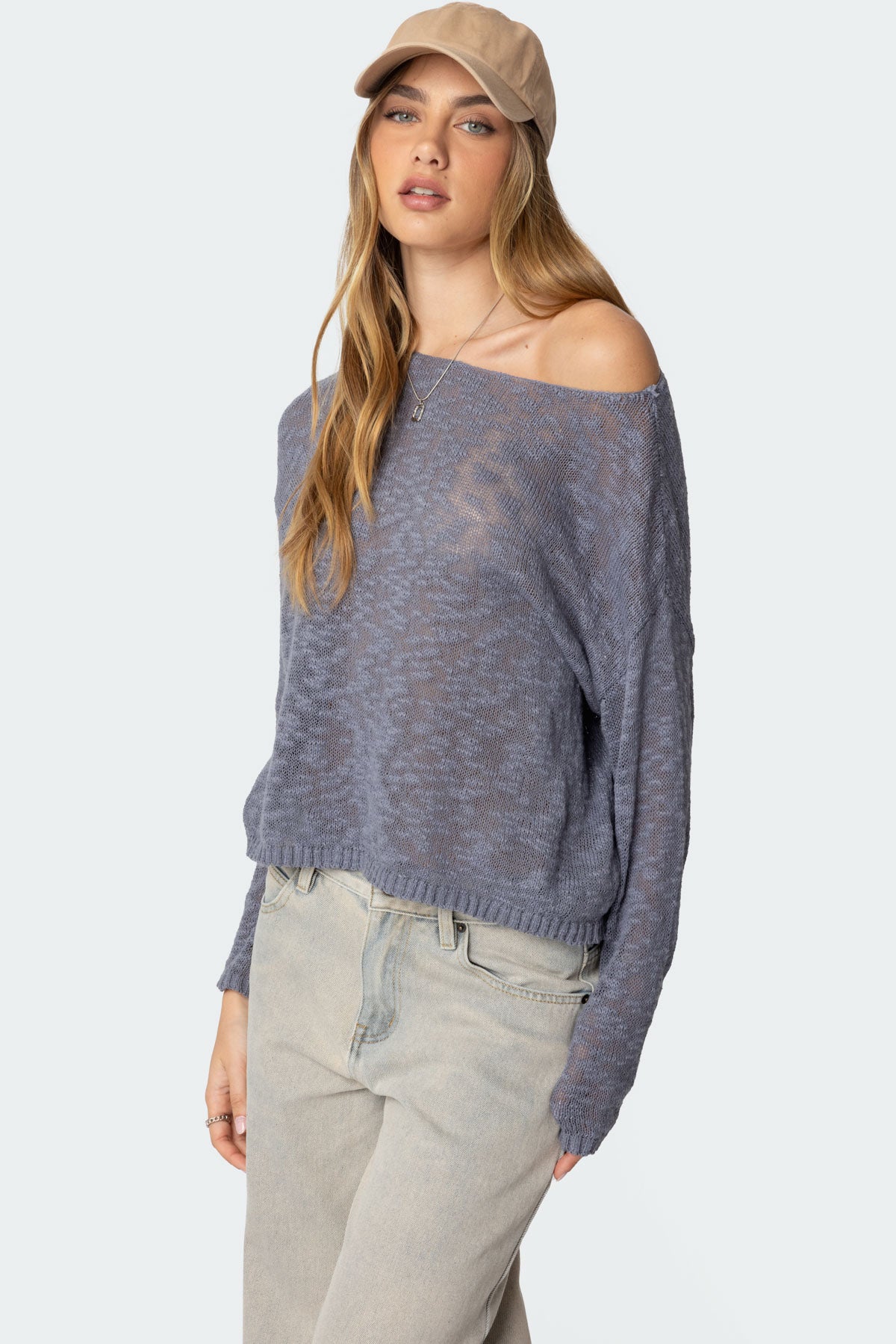 Bri Oversized Boat Neck Sweater - BLUE