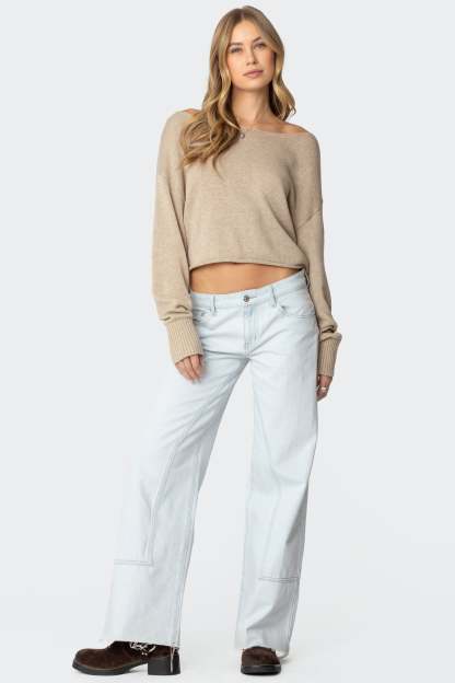 Aviv Wide Neck Oversized Sweater - BEIGE