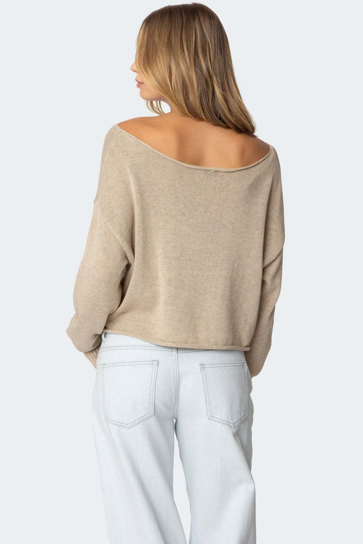 Aviv Wide Neck Oversized Sweater - BEIGE