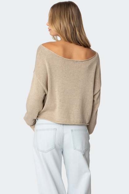 Aviv Wide Neck Oversized Sweater - BEIGE