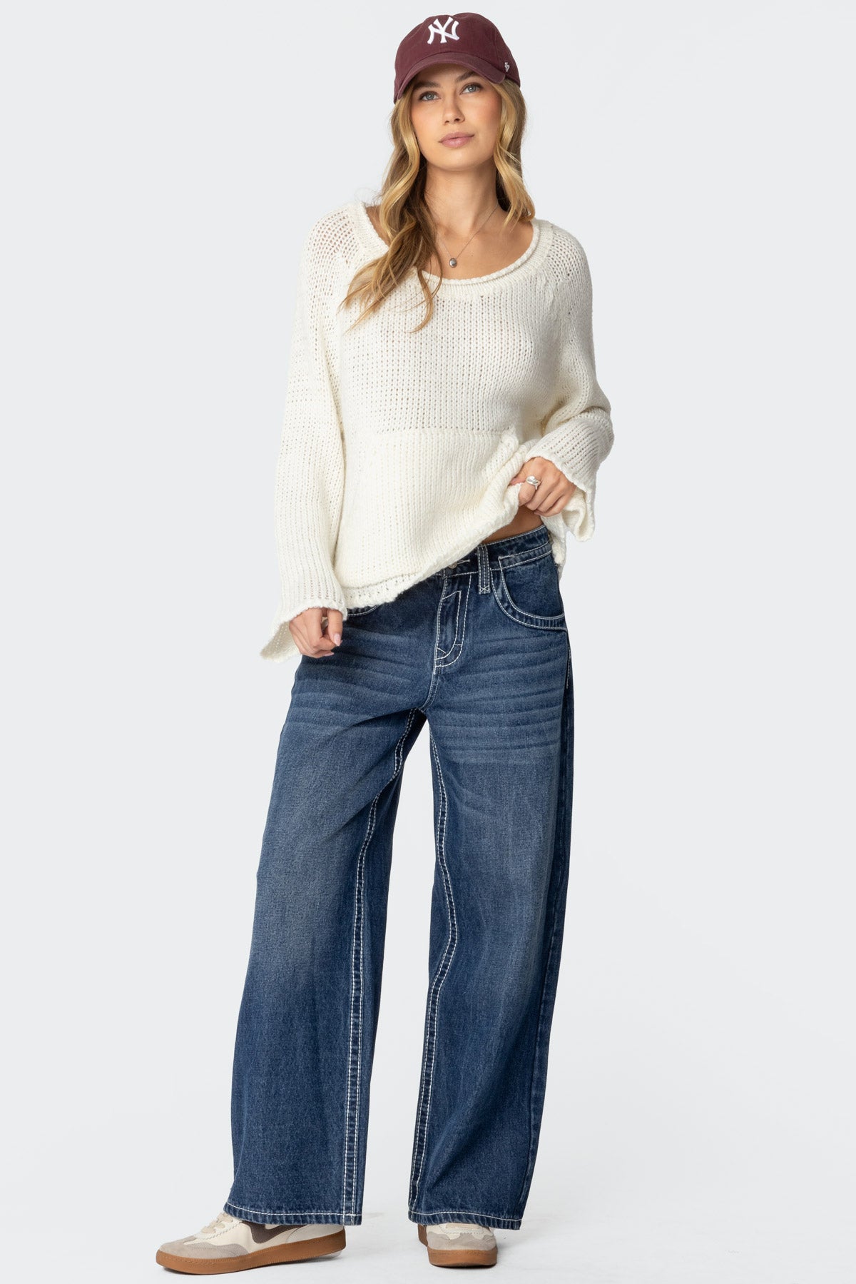 Kangaroo Pocket Oversized Knit Top - CREAM