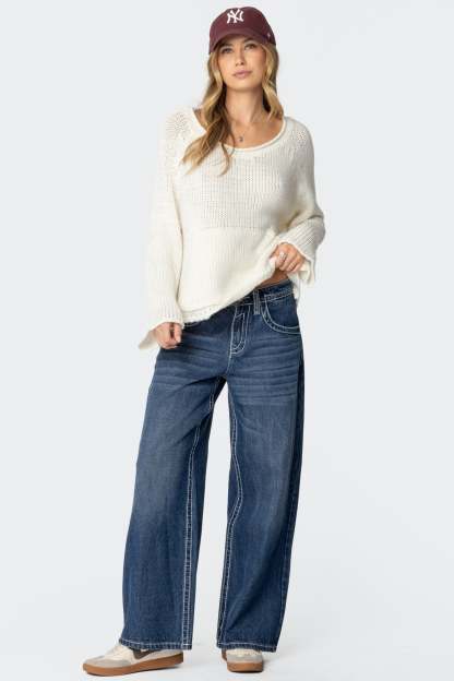 Kangaroo Pocket Oversized Knit Top - CREAM