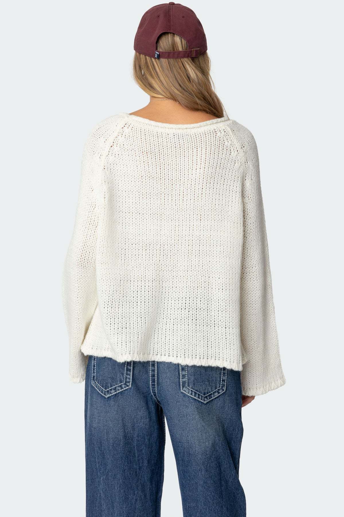 Kangaroo Pocket Oversized Knit Top - CREAM