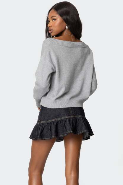 Eli Oversized V Neck Sweater - GRAY MELANGE