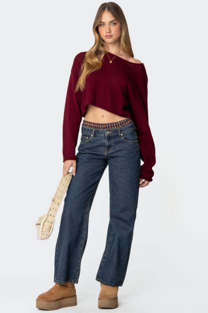 Shyrah Oversized Knit Top - BURGUNDY