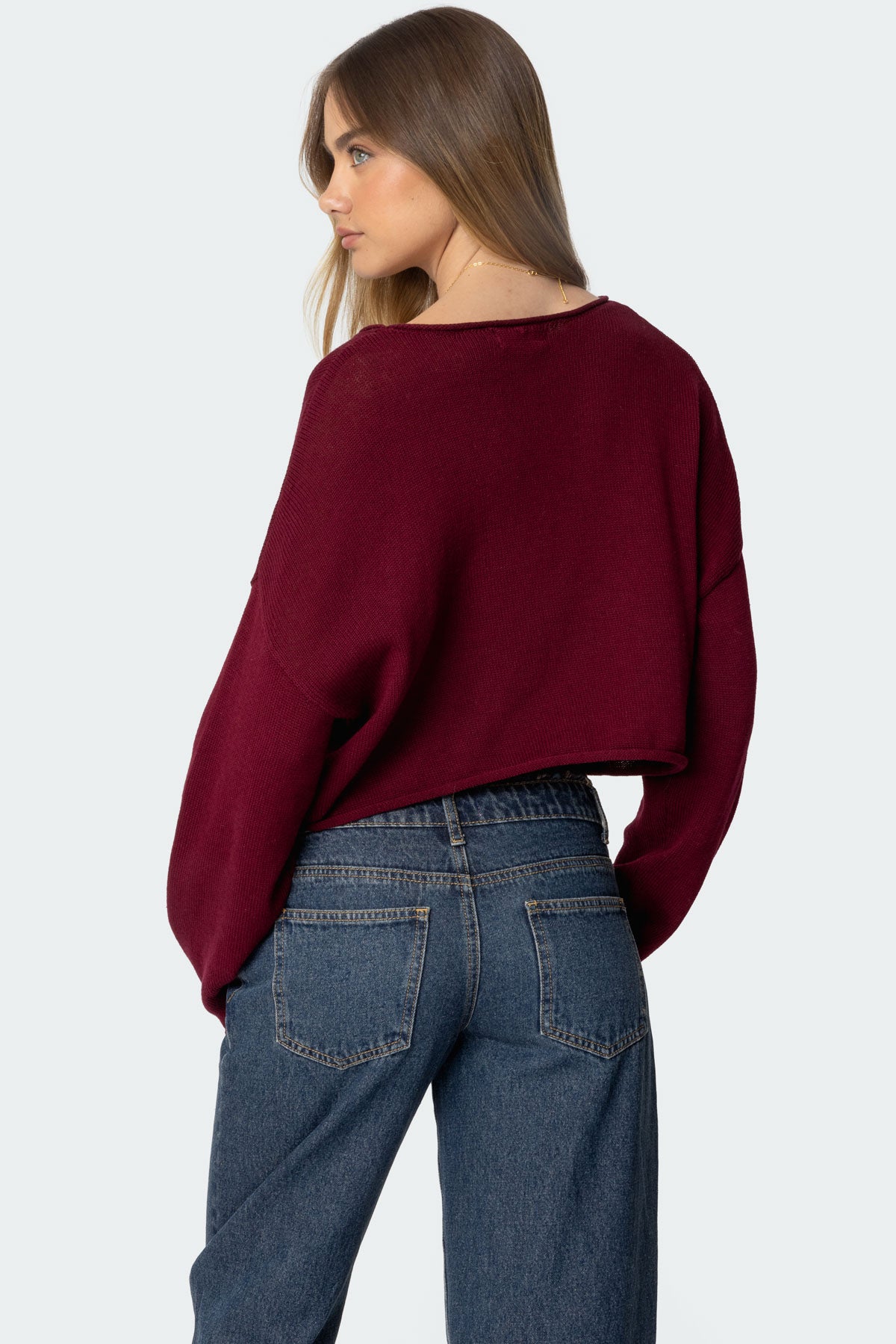 Shyrah Oversized Knit Top - BURGUNDY
