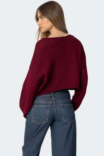 Shyrah Oversized Knit Top - BURGUNDY