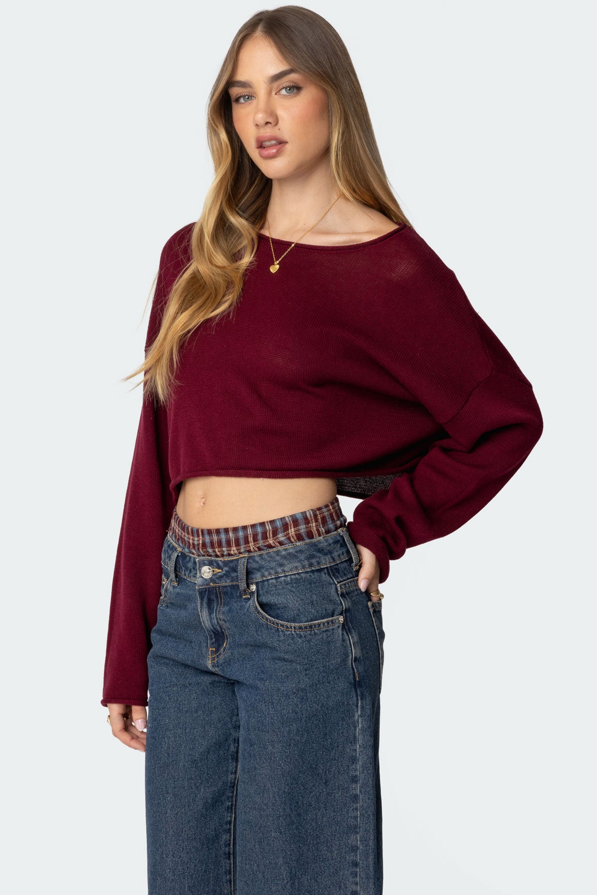 Shyrah Oversized Knit Top - BURGUNDY