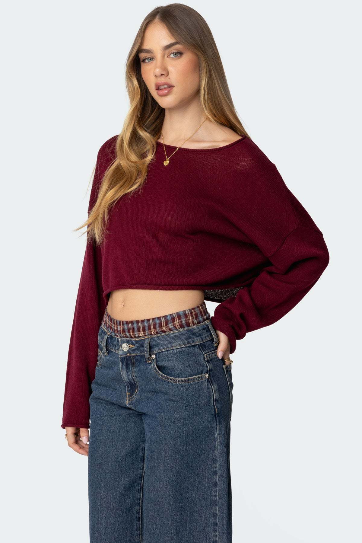 Shyrah Oversized Knit Top - BURGUNDY