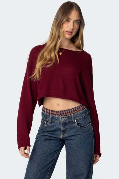 Shyrah Oversized Knit Top - BURGUNDY