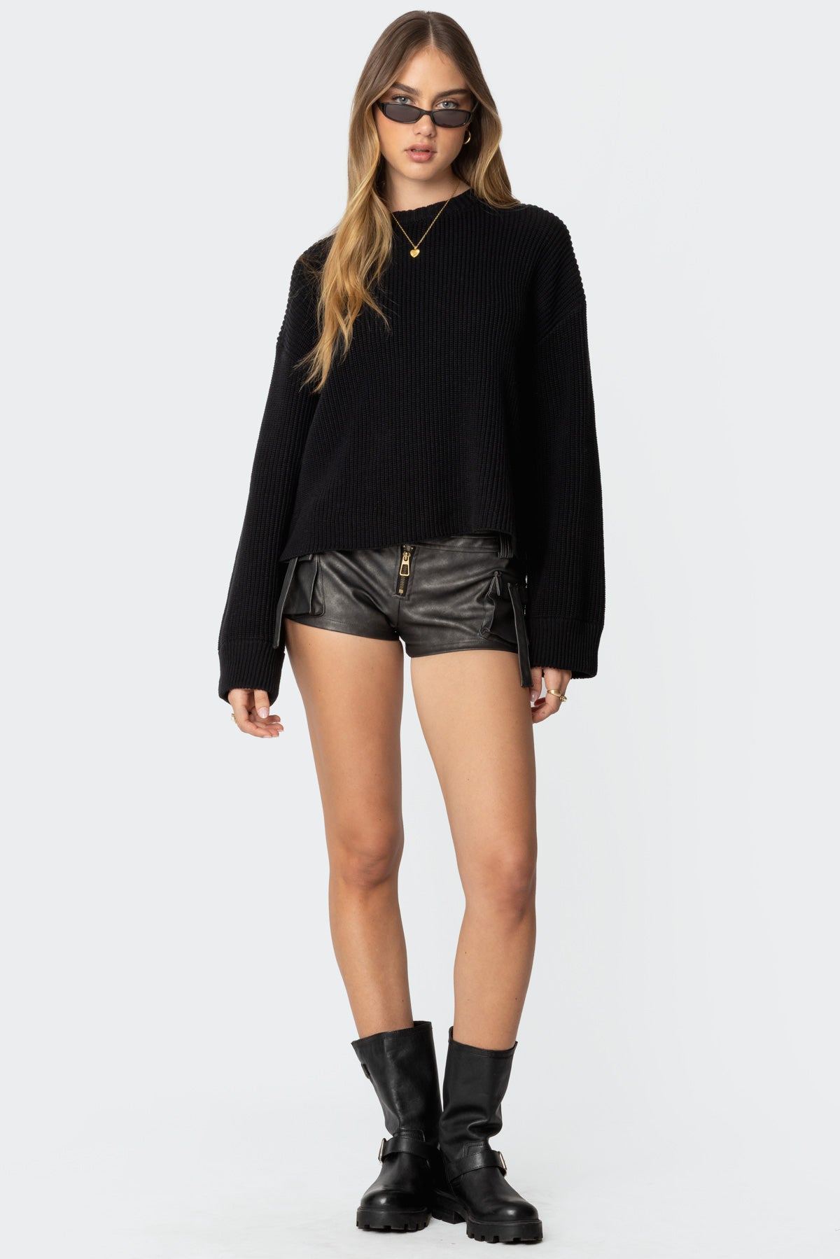 Marleen Oversized Knit Sweater - BLACK