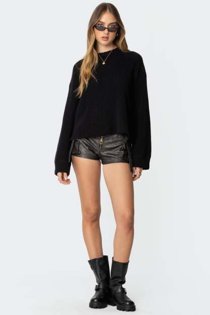 Marleen Oversized Knit Sweater - BLACK