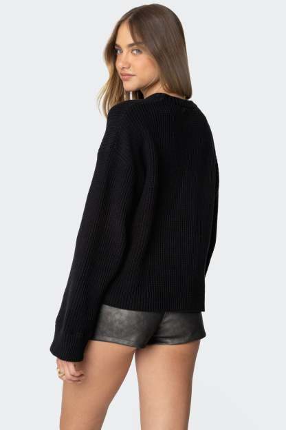 Marleen Oversized Knit Sweater - BLACK