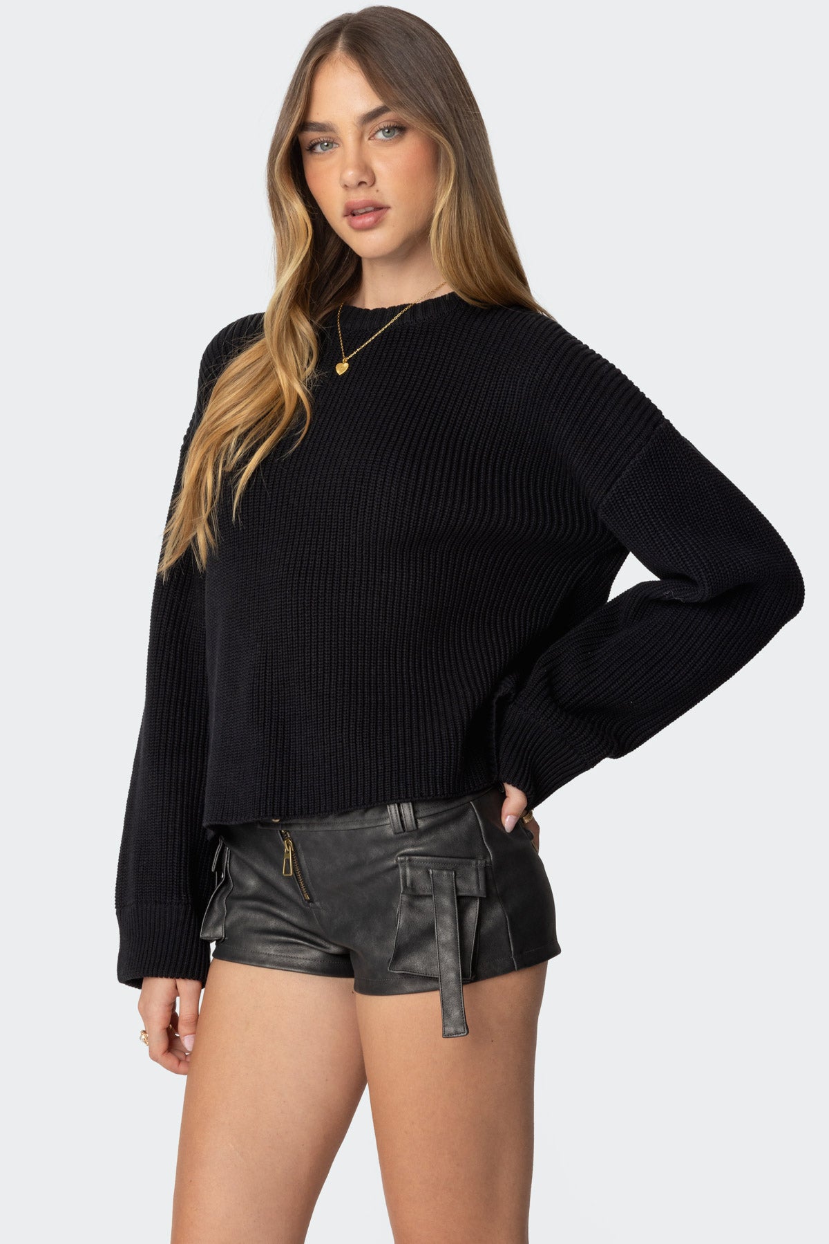 Marleen Oversized Knit Sweater - BLACK