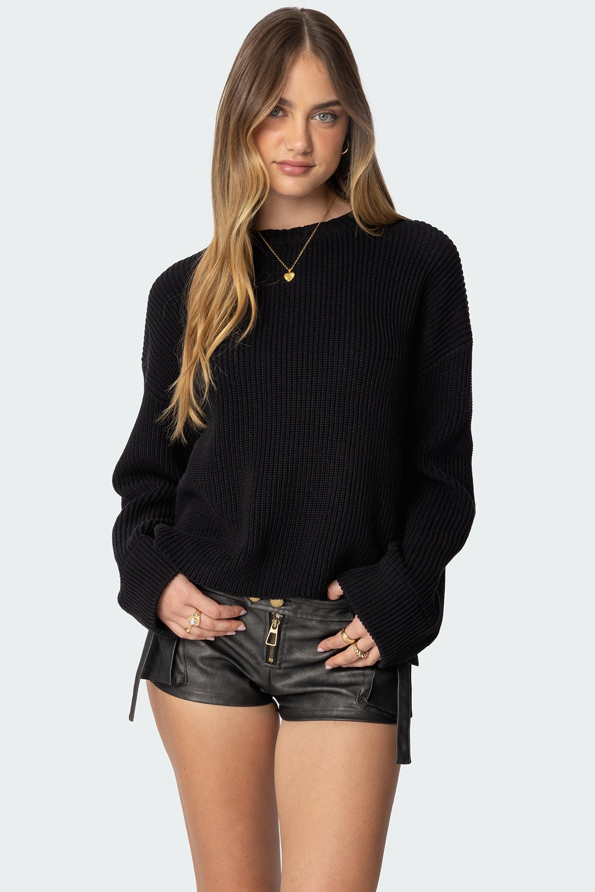 Marleen Oversized Knit Sweater - BLACK