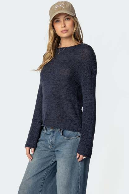 Drop Shoulder Light Knit Sweater - NAVY