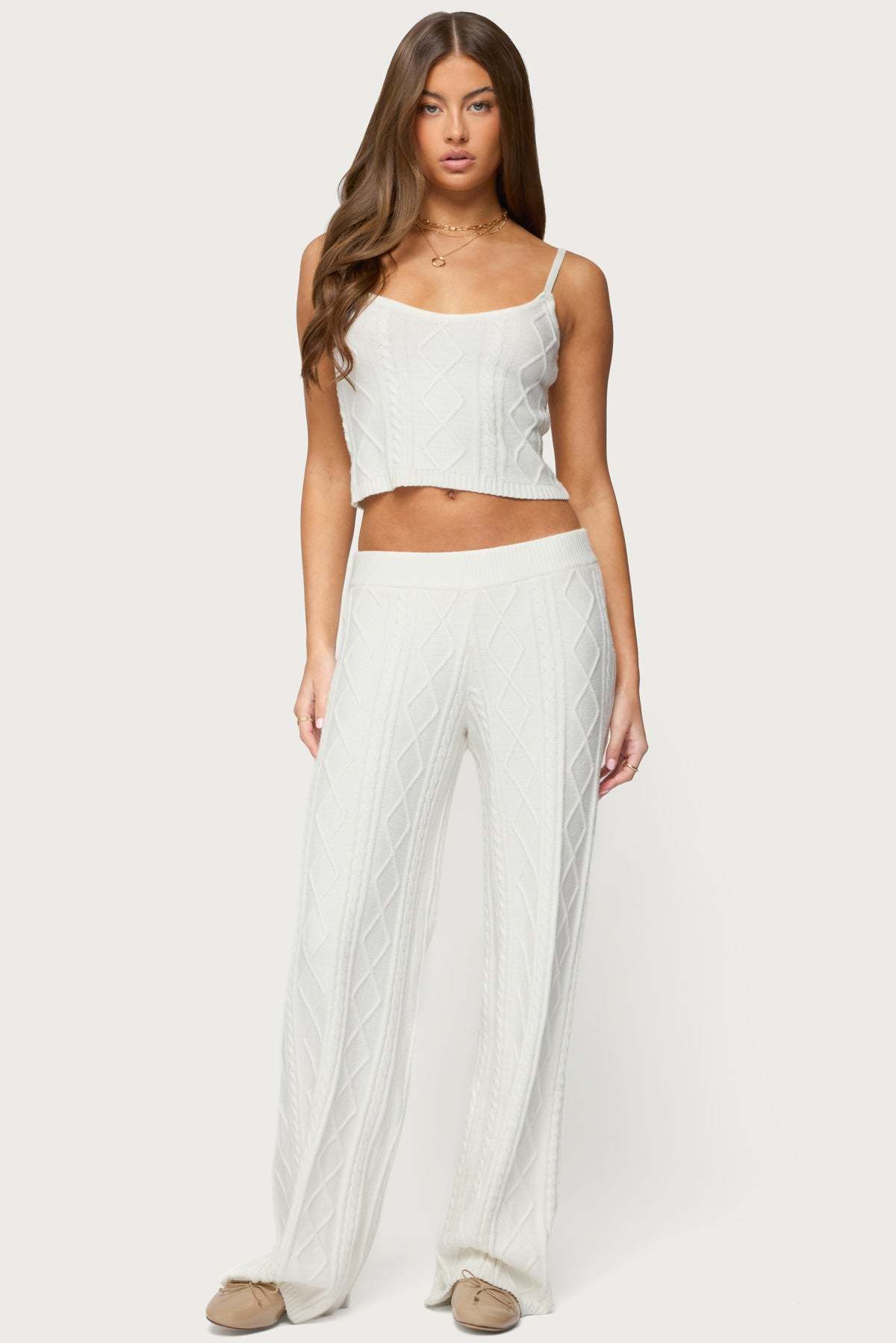 Louise Straight Leg Cable Knit Pants - CREAM