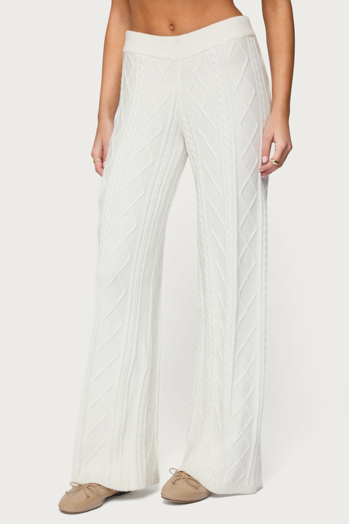 Louise Straight Leg Cable Knit Pants - CREAM