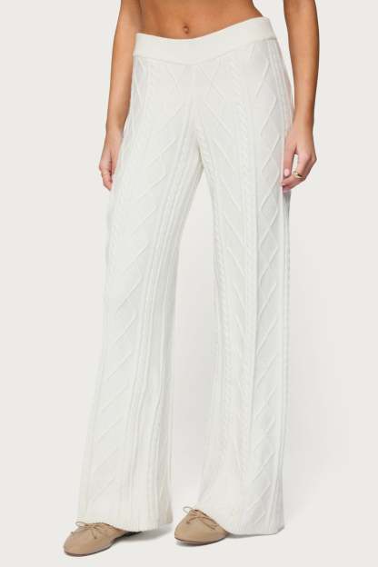 Louise Straight Leg Cable Knit Pants - CREAM