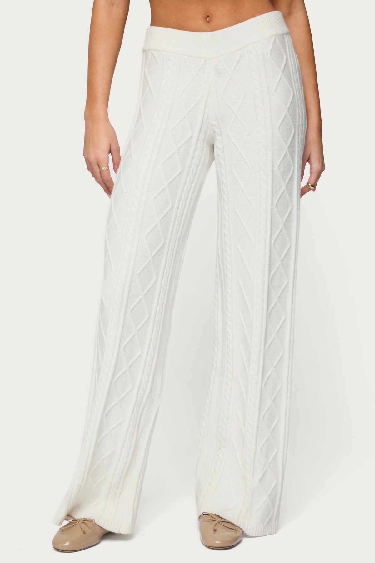 Louise Straight Leg Cable Knit Pants - CREAM