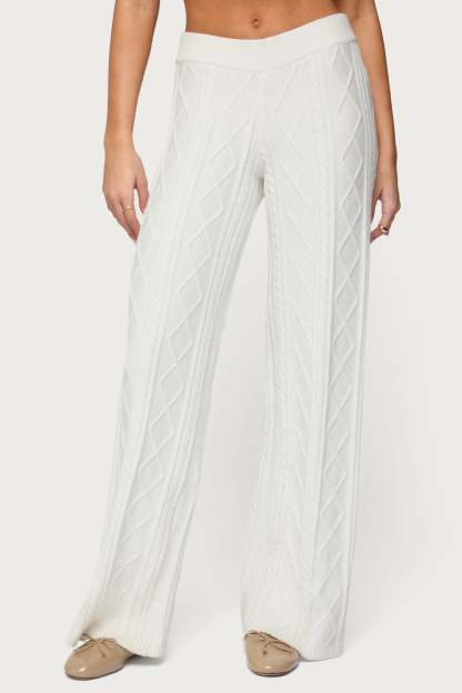 Louise Straight Leg Cable Knit Pants - CREAM