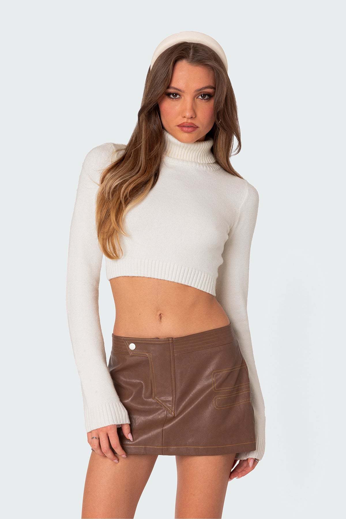 Back Cut Out Turtle Neck Sweater - CREAM