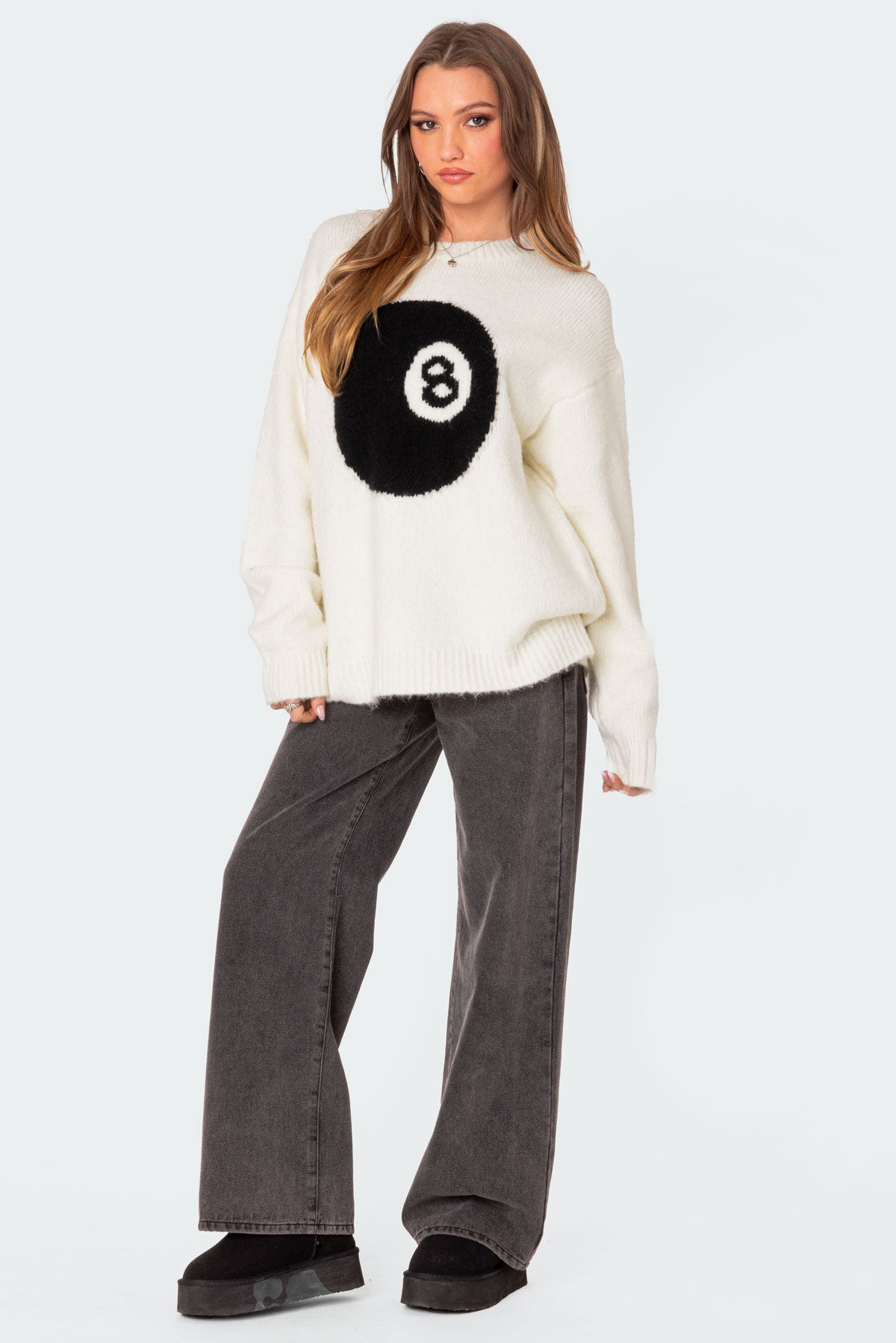 8 Ball Oversized Chunky Knit Sweater - CREAM