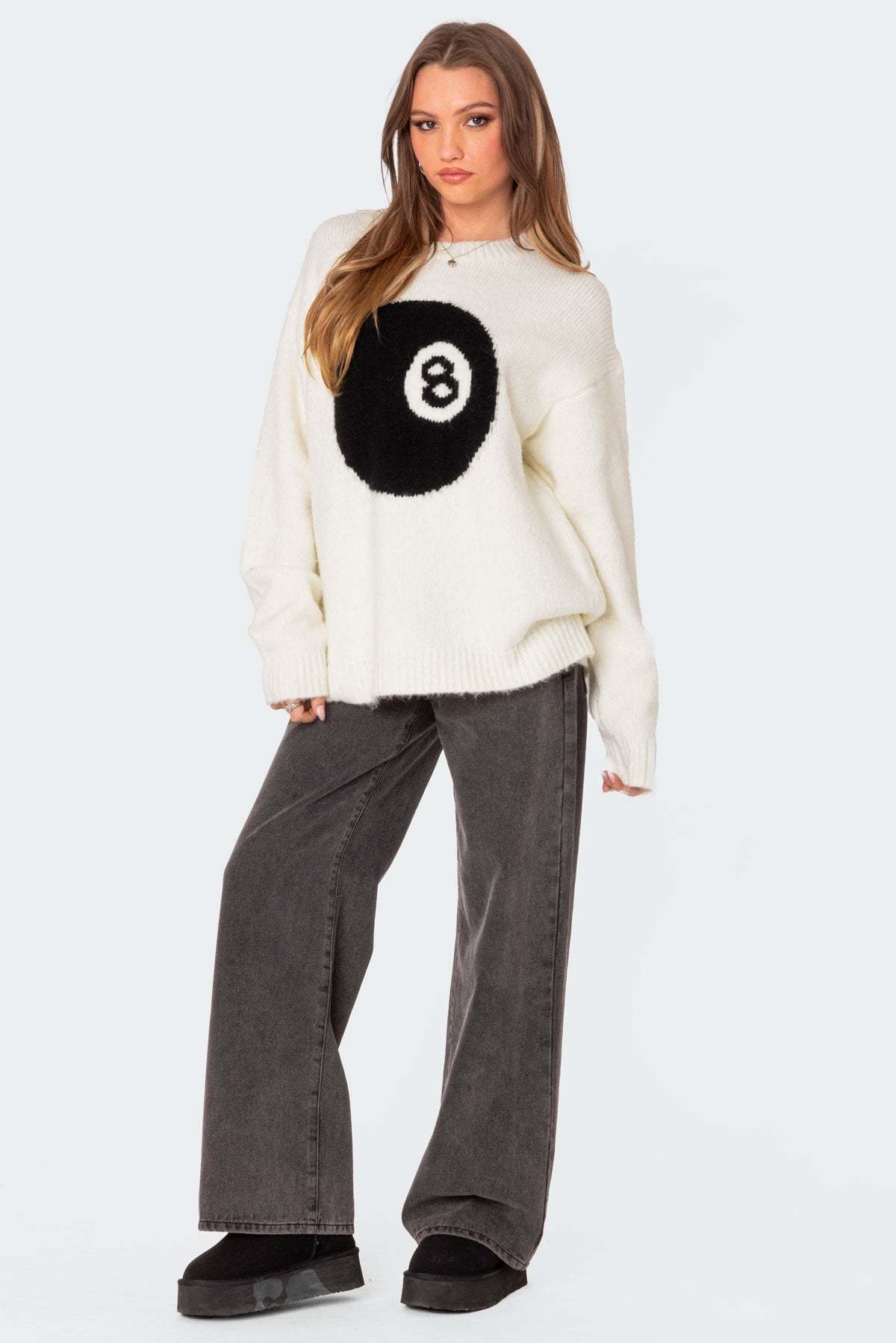 8 Ball Oversized Chunky Knit Sweater - CREAM