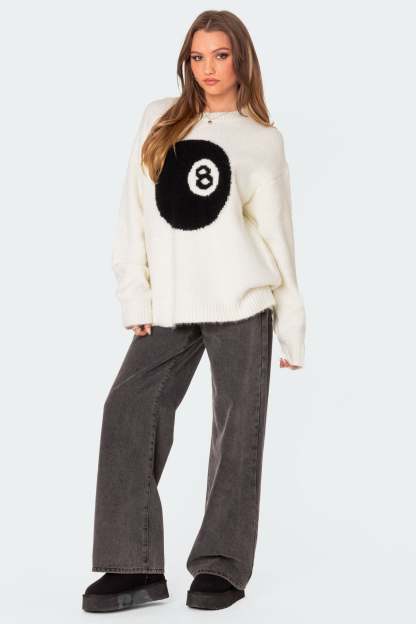 8 Ball Oversized Chunky Knit Sweater - CREAM