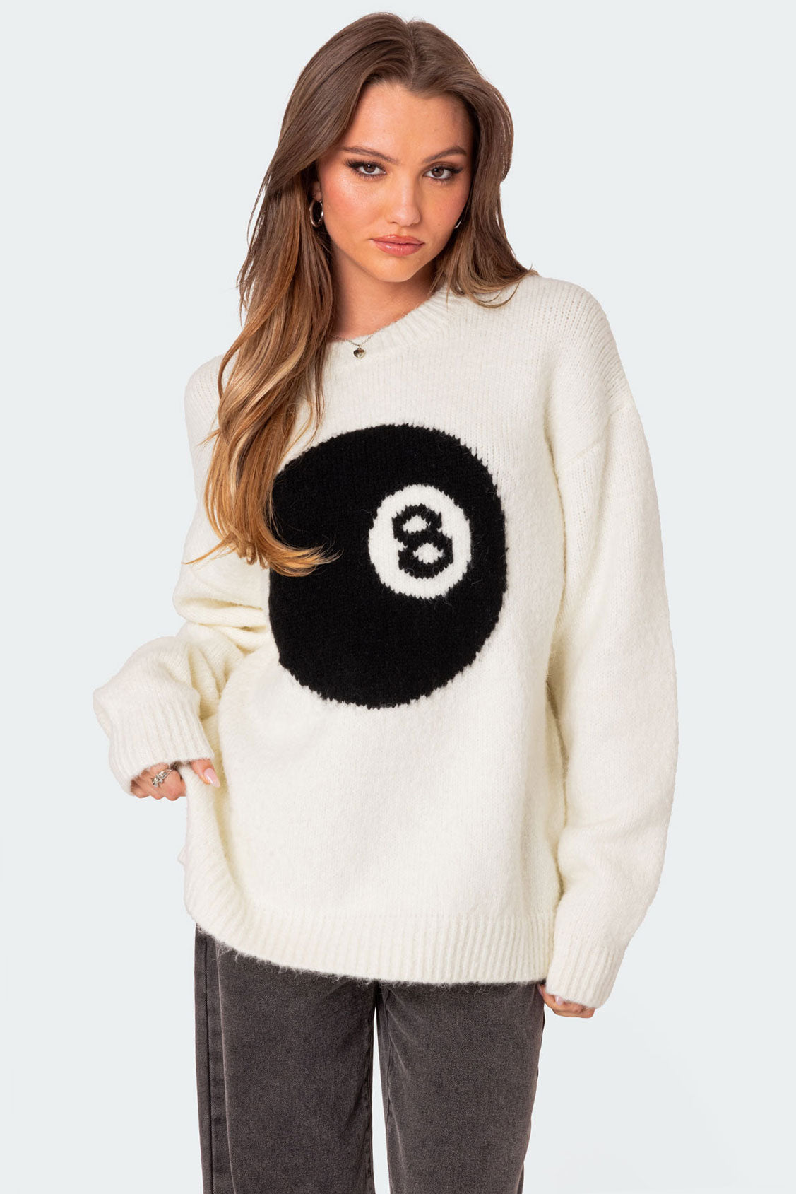 8 Ball Oversized Chunky Knit Sweater - CREAM