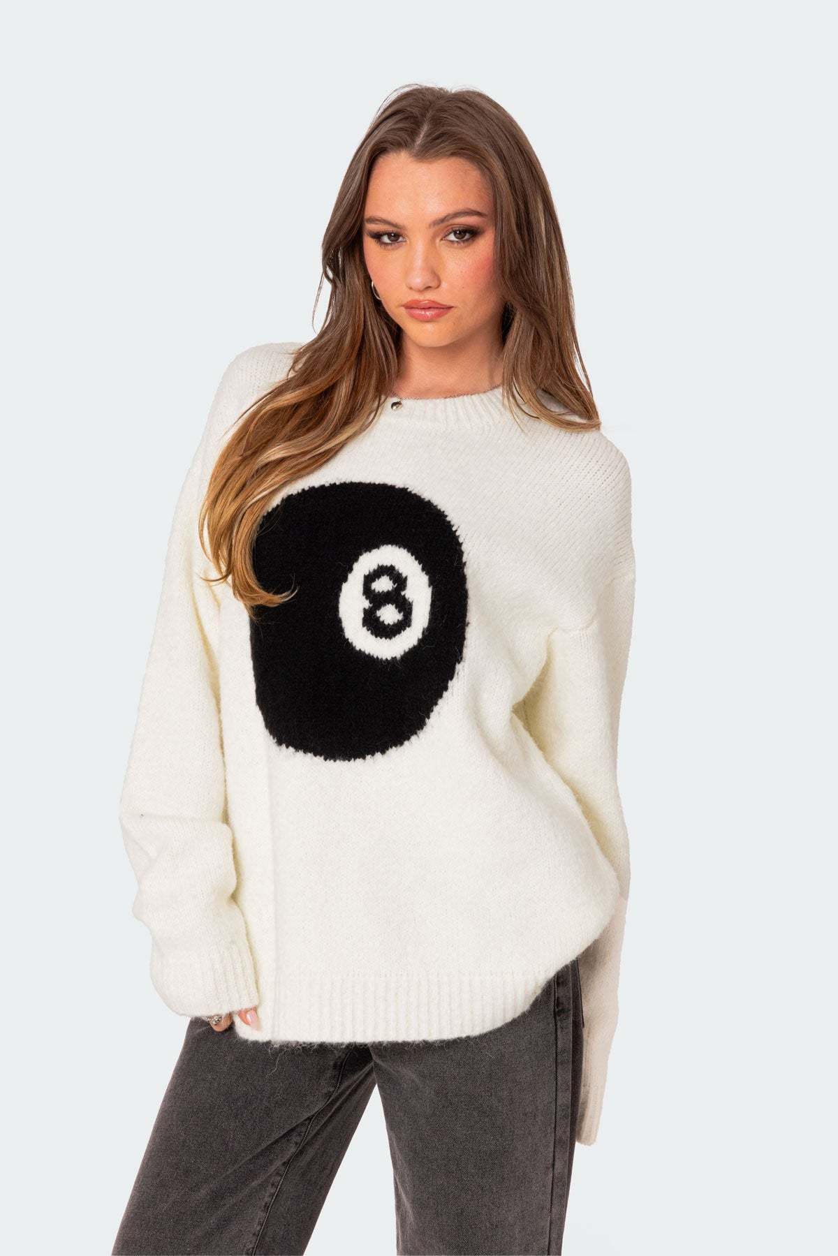 8 Ball Oversized Chunky Knit Sweater - CREAM