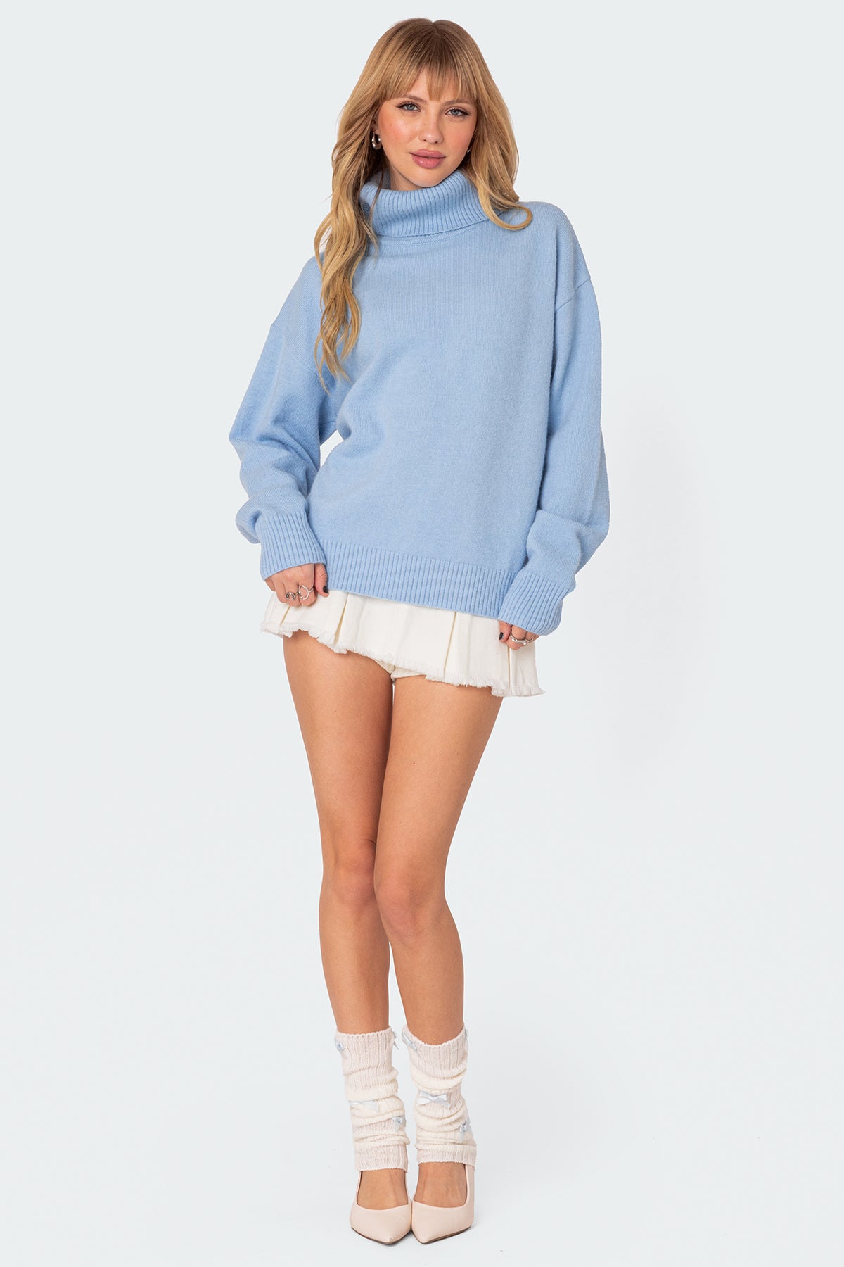 Isabelle Oversized Turtle Neck Sweater - LIGHT BLUE