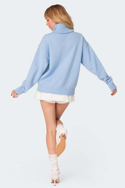 Isabelle Oversized Turtle Neck Sweater - LIGHT BLUE