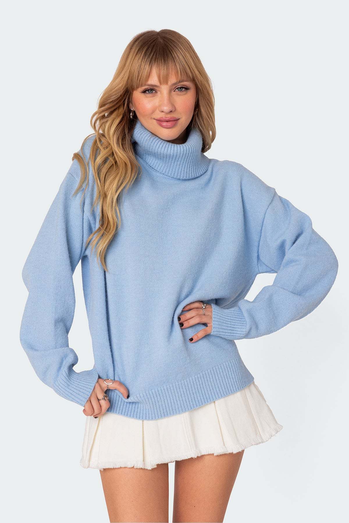 Isabelle Oversized Turtle Neck Sweater - LIGHT BLUE