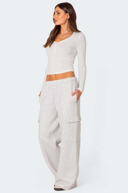 Wide Leg Cargo Sweatpants - LIGHT GRAY