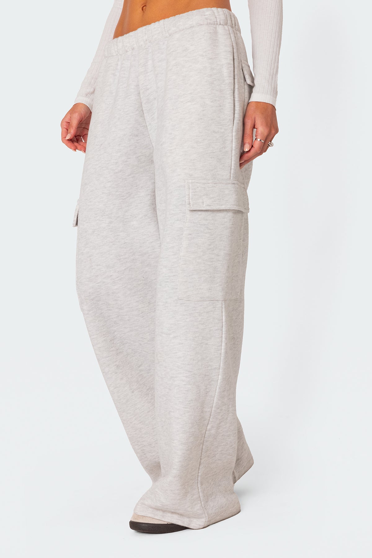 Wide Leg Cargo Sweatpants - LIGHT GRAY