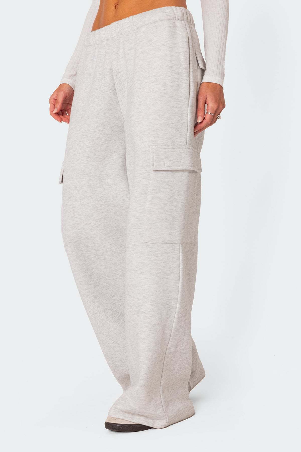 Wide Leg Cargo Sweatpants - LIGHT GRAY