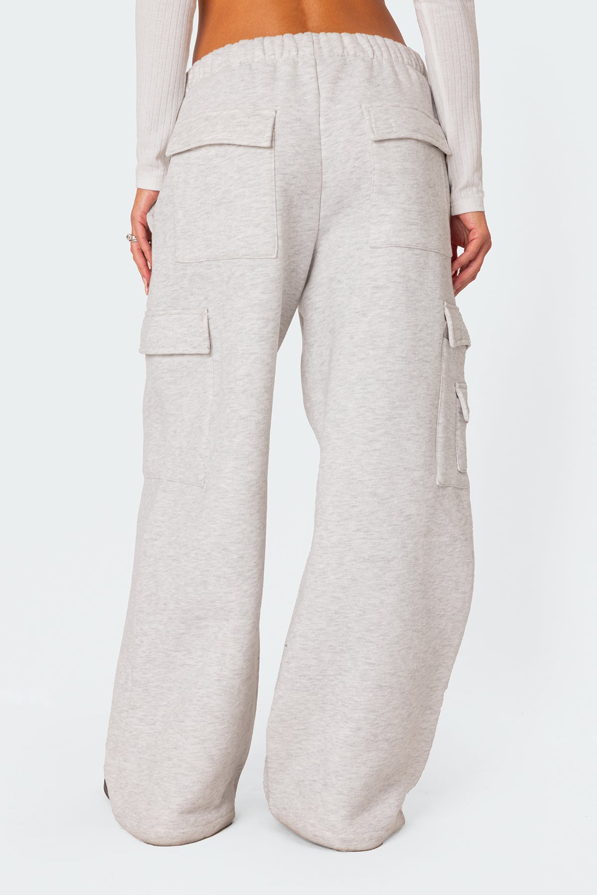 Wide Leg Cargo Sweatpants - LIGHT GRAY
