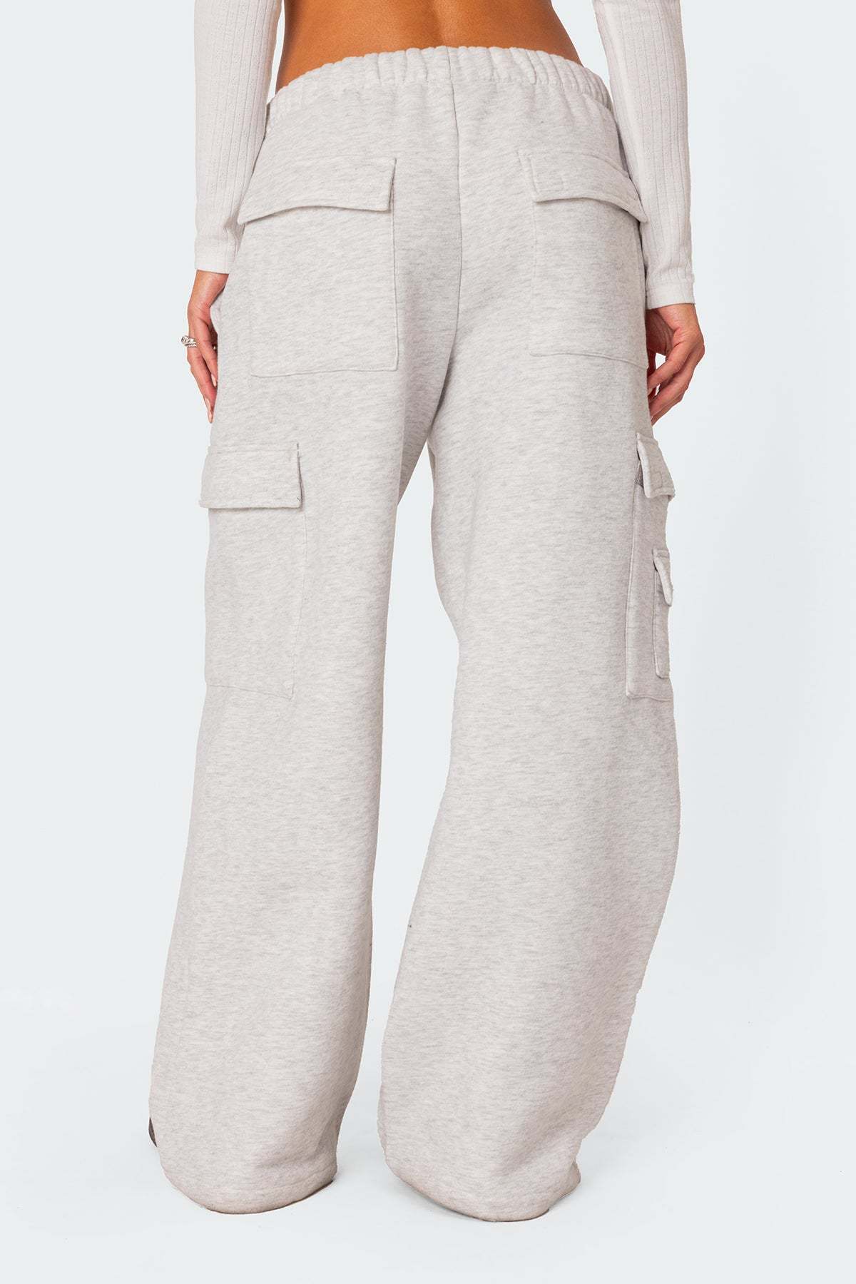 Wide Leg Cargo Sweatpants - LIGHT GRAY