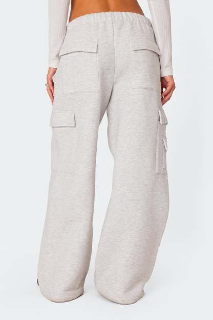 Wide Leg Cargo Sweatpants - LIGHT GRAY
