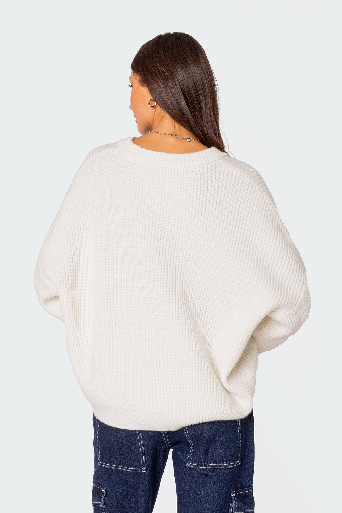 Denny Oversized V Neck Sweater - WHITE