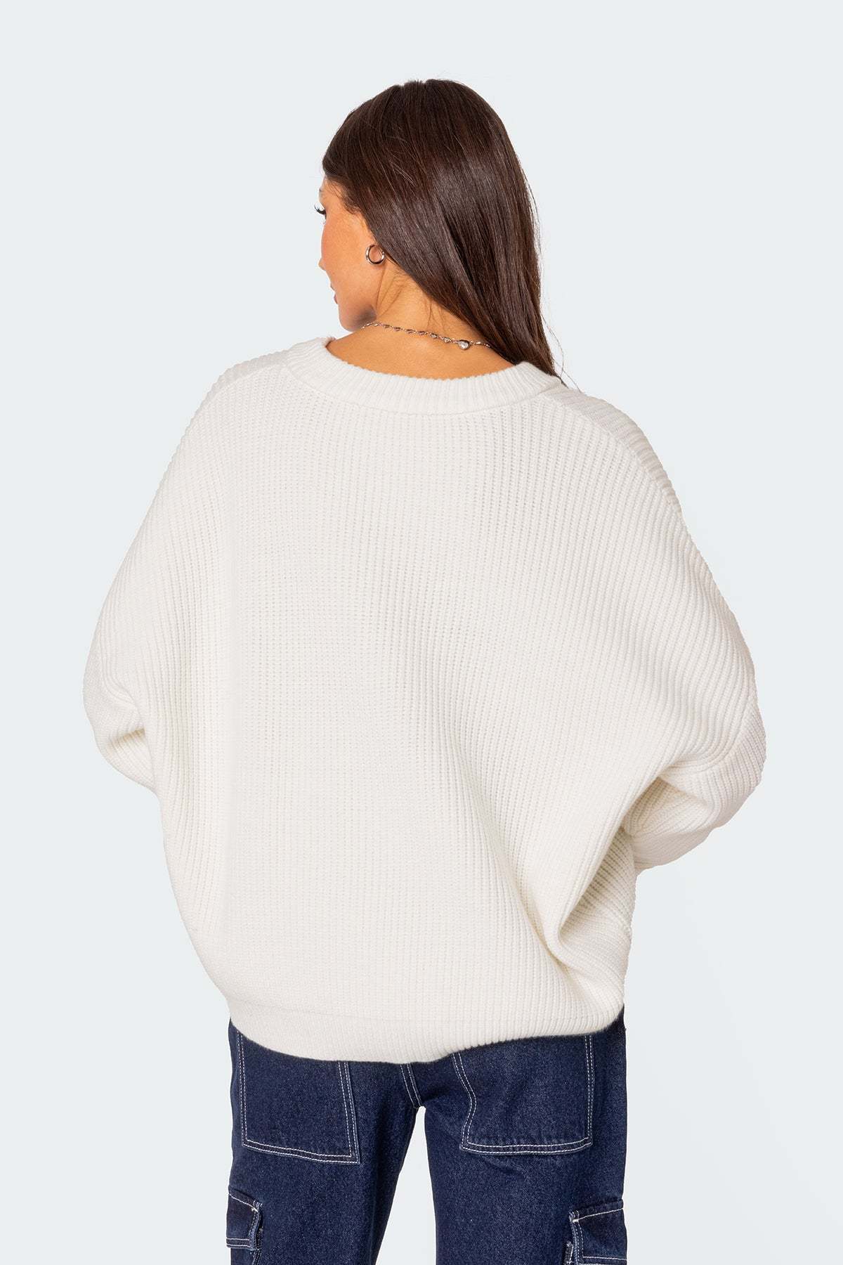 Denny Oversized V Neck Sweater - WHITE