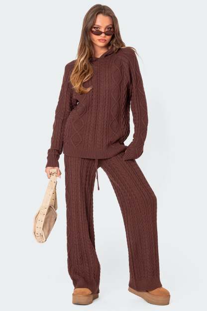 Jelena Relaxed Cable Knit Pants - BROWN