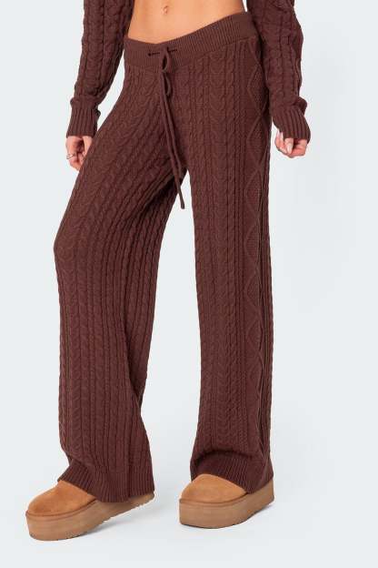 Jelena Relaxed Cable Knit Pants - BROWN